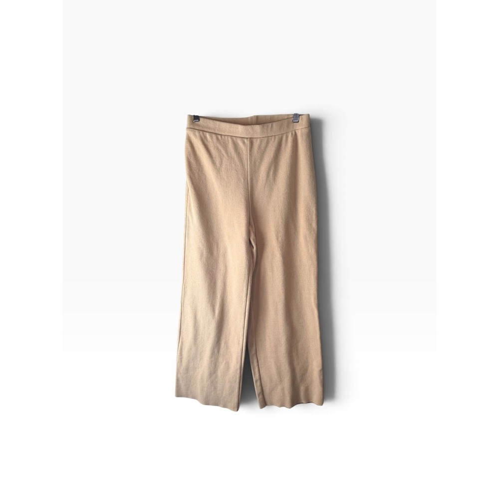 Zara Womens M Beige Cotton Blend Textured Knit Wide Leg High Rise Pants